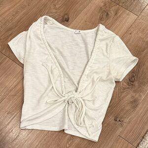 Garage White Short Sleeve Tie-Front Tee